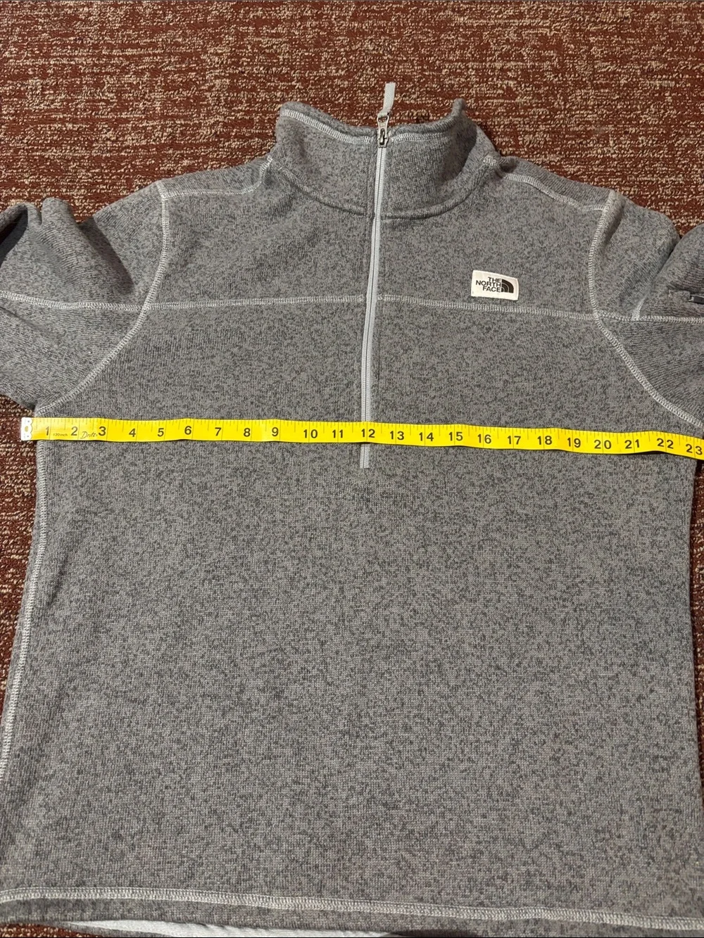 North face grey quarter zip pullover high neck fleece layer arm pocket active L